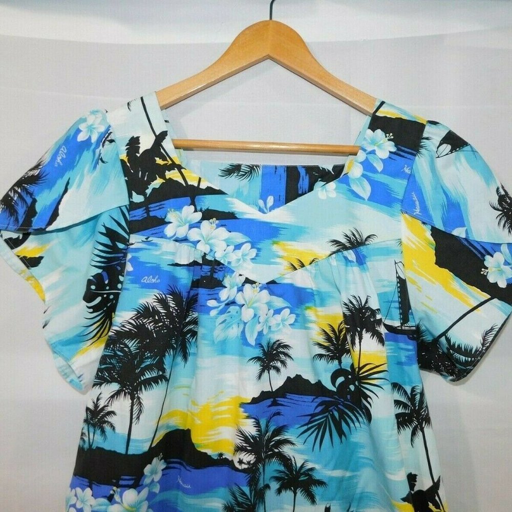 VTG  Hawaiian Tropical Sunset Muumuu Dress Jade Fashions Housedress Womens M - Picture 4 of 9